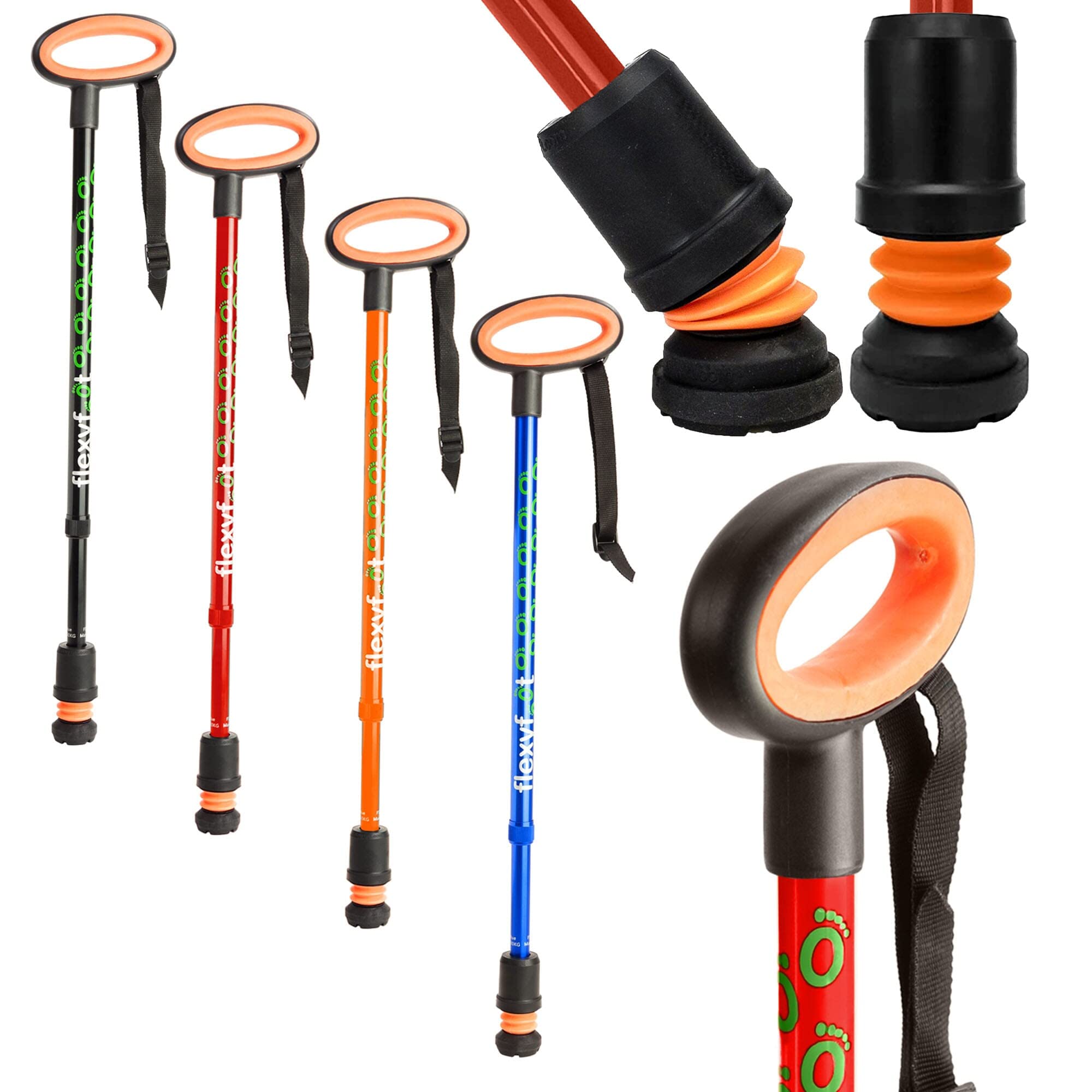 Flexyfoot Shock Absorbing Oval Handle Walking Stick - Improved Comfort, Improved Safety, Improved Grip – Colour: Red