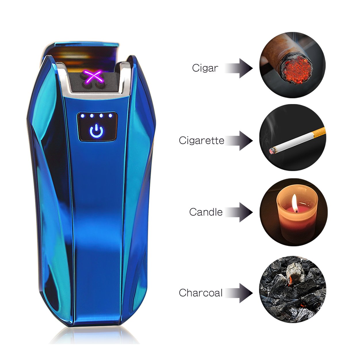 GreenGrass Elektro Feuerzeug USB, Elektrisch Dopple Lichtbogen Plasma Lighter,Elektronisches Aufladbar Winddichte Flammenlose Feuerzeug Geschenkbox (Metall blau)