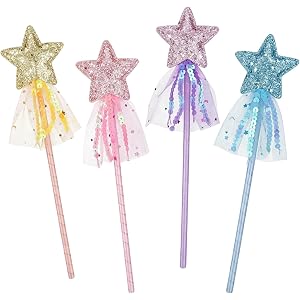 NzuoNzux 4-Piece Fairy Wand Set, Glitter Star Dress-Up Accessories, Decorative Props for Cosplay, Birthday Party, Holiday & T
