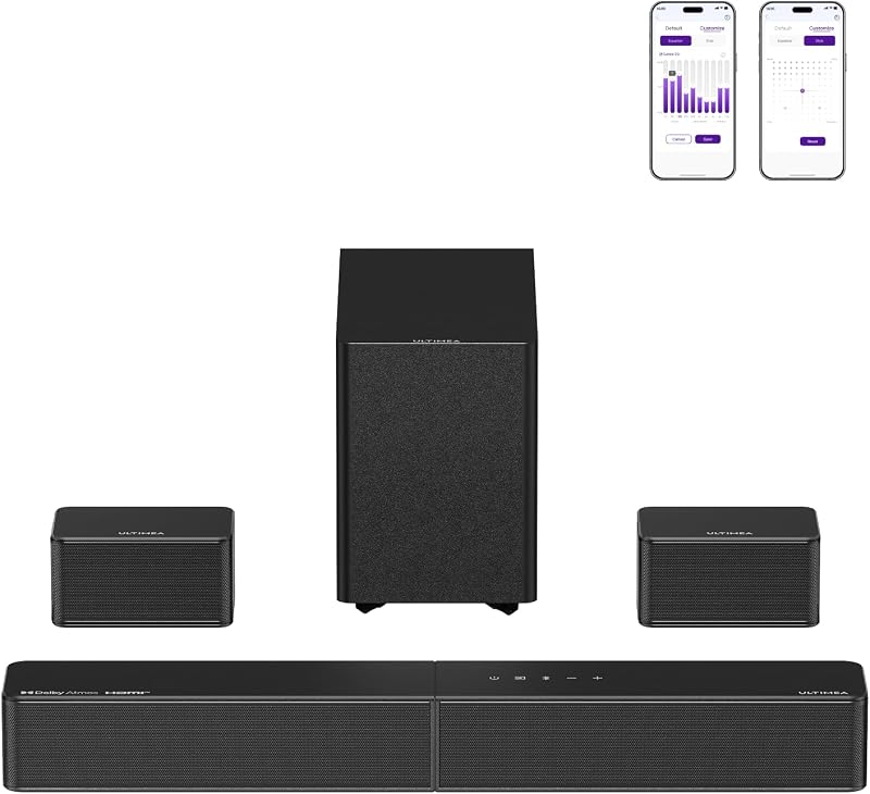 Sistema de Som Surround 5.1 com Dolby Atmos e Subwoofer Sem Fios