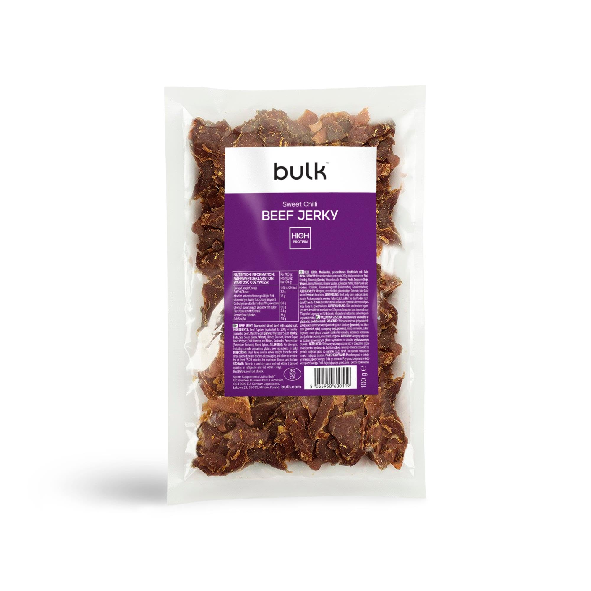 Bulk High Protein Beef Jerky, Sweet Chilli, 100 g, Packaging May Vary