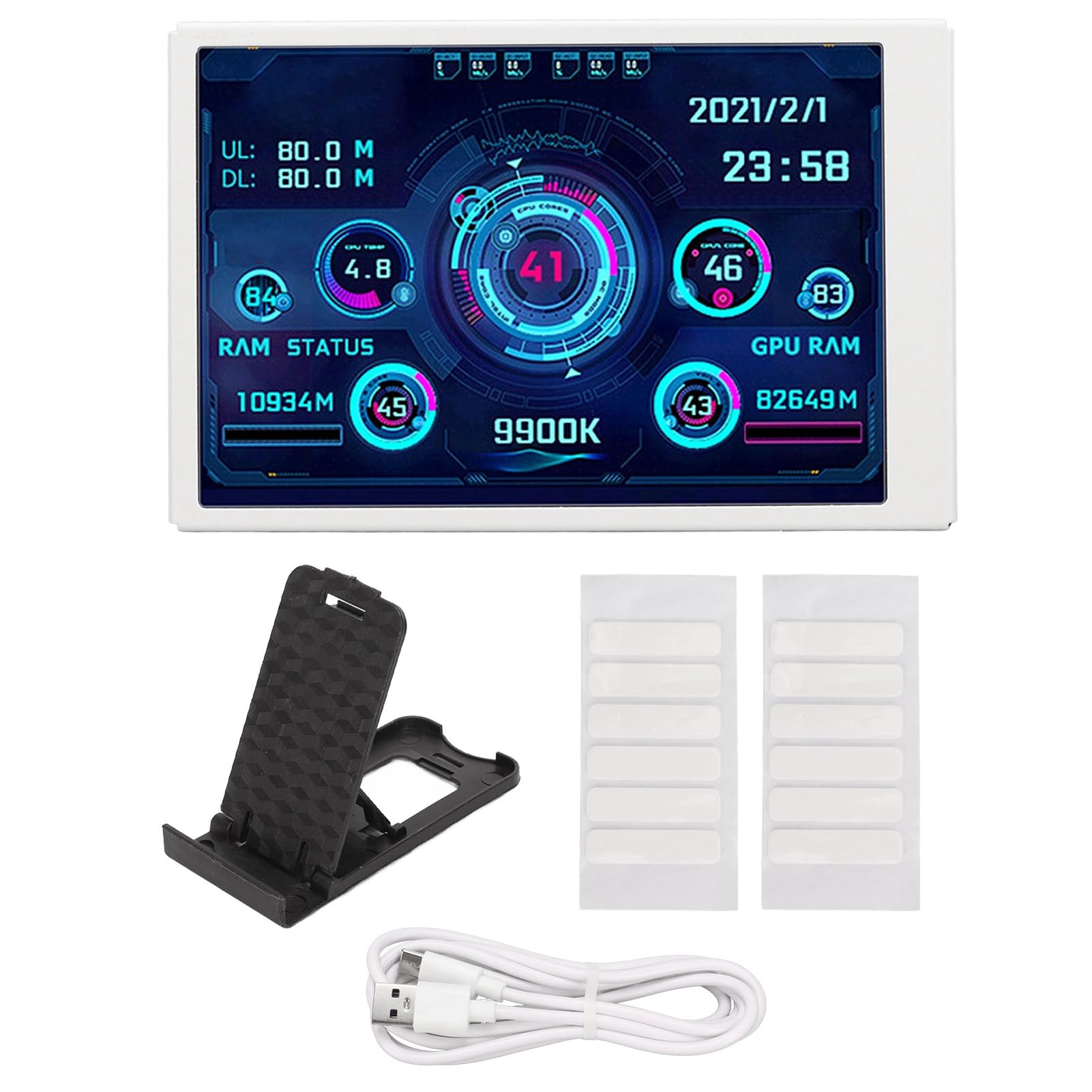 SUNGOOYUE 3.5in Computer Temp Monitor, USB Type C Interface IPS Full View 320x480 LCD Display Small Screen for AIDA64 PC CPU RAM Hard Disk Data Monitor (White)