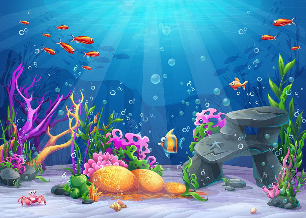 Haosphoto Underwater World Backdrop 5X3FT Vinyl Mermaid Backdrops Tropical Blue Ocean Fish Coral Bubble Summer Photography Background for Kids Birthday Party Room Paper Photo Studio Props YX936