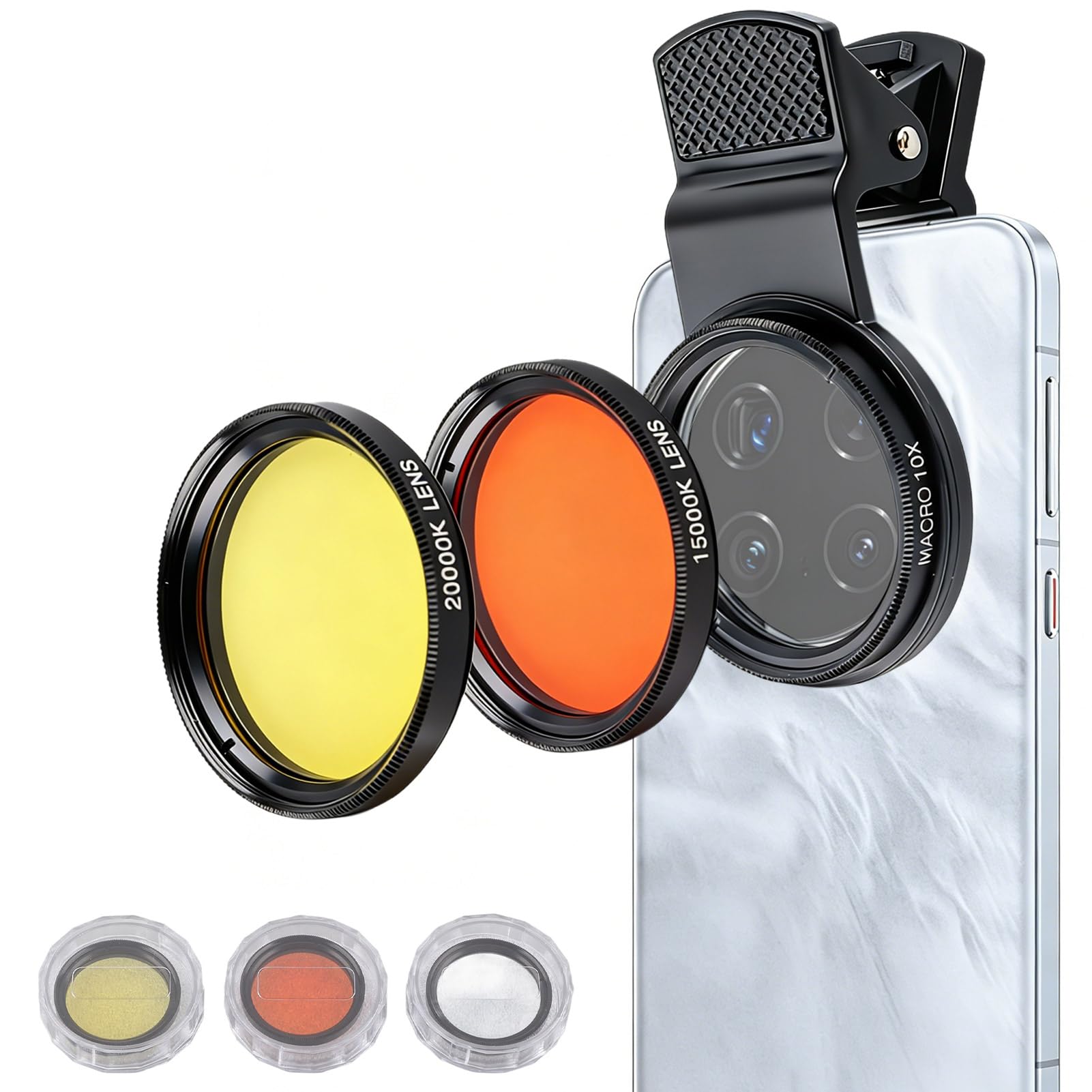 Aquarium Coral Lens Filter Kits for Phone, Fish Bowl Camera Lens Attachments HD Clip on Lens Filter Set View Lens Seawater Fish Tank Coral Cylinder Underwater Photography Lens Kit with Macro Filter