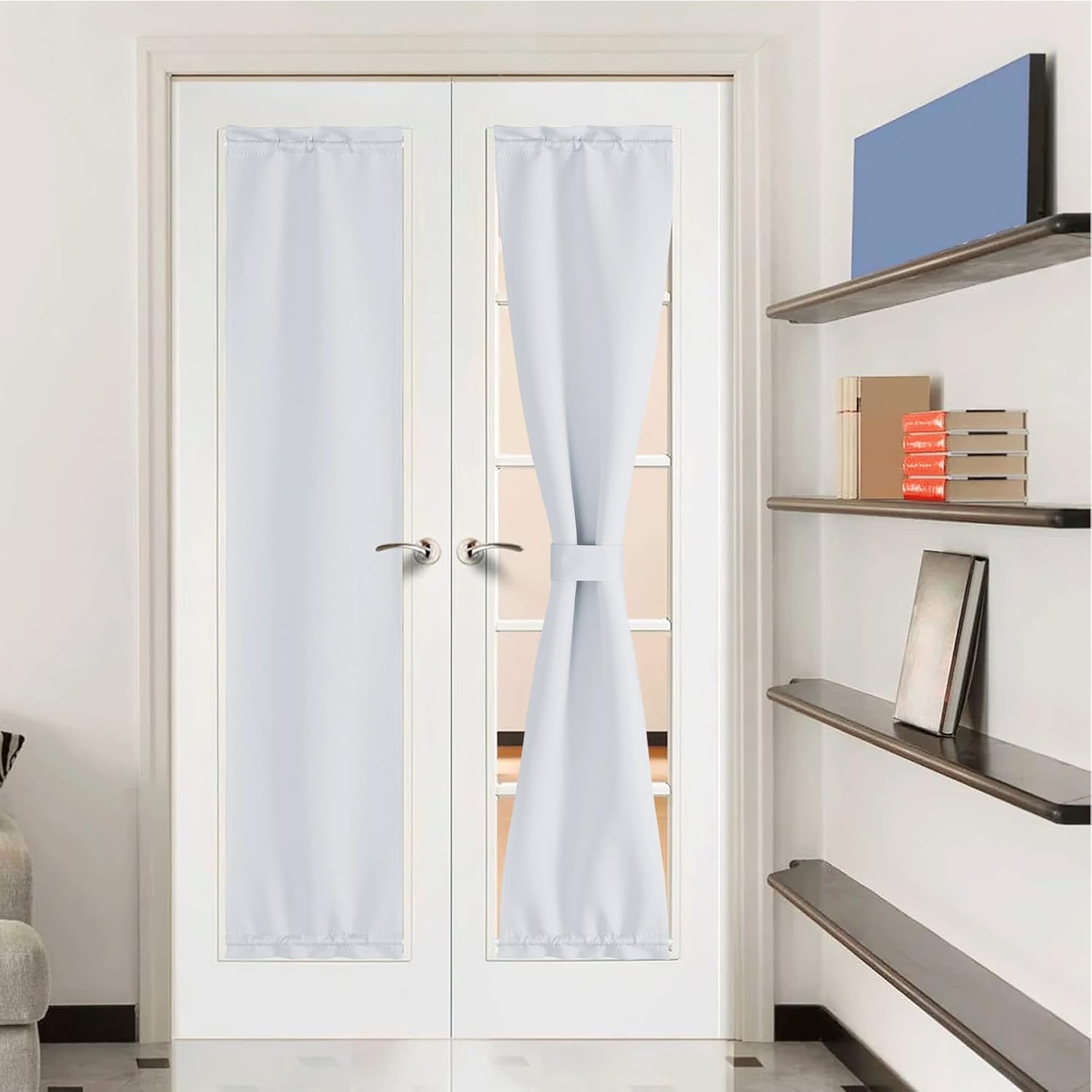 Outdoor Curtains - NICETOWN Sidelight Door Curtains, Thermal Insulated Blackout Front Door Window Curtains for French Door Room Darkening Shade for Patio Glass Door, Greyish White, W12 x L72 inch, 1 Panel