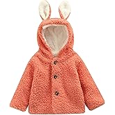 Acuteok Toddler Faux Fleece Jacket Coats for Girls Hoodies with Rabbit Ears Long Sleeve Button Down Coat Cute Winter Clothing (Orange,6-12 Months),1-2T