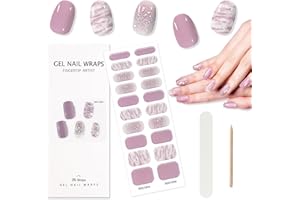 TOROKOM Semi Cured Gel Nail Strips, 20PCS Self-Adhesive Nail Strips Full Nail Wraps Strips, Purple Aura Gel Nail Stickers with Nail File, Wooden Stick & Sealing for Women DIY Manicure Decorations