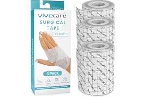 VIVE CARE ViveCare Soft Cloth Surgical Tape 4" x 10 Yards (3 Rolls) - Hypoallergenic Medical Paper Tape for Wound Care - First Aid Kit Supplies for Wound Dressing - Latex-Free Breathable Tape Gauze