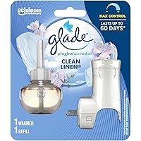 Glade PlugIns Air Freshener Oil Kit, Scented and Essential Oils for Home and Bathroom, Clean Linen, 1 Warmer + 1 Refill