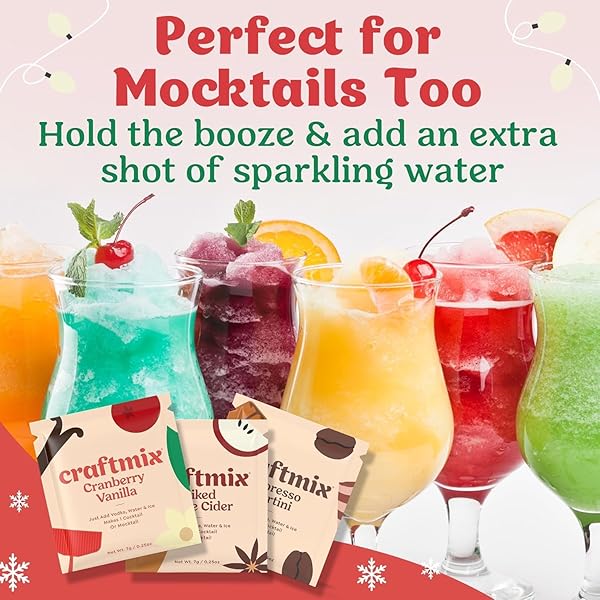 CRAFTMIX HOLIDAY VARIETY COCKTAIL & MOCKTAIL DRINK MIXER, SKINNY MIXES – WATER FLAVORING PACKETS – MADE WITH REAL INGREDIENTS – VEGAN, LOW-CARB, LOW-SUGAR, NON-GMO, DAIRY FREE, GLUTEN FREE, 12 PACK