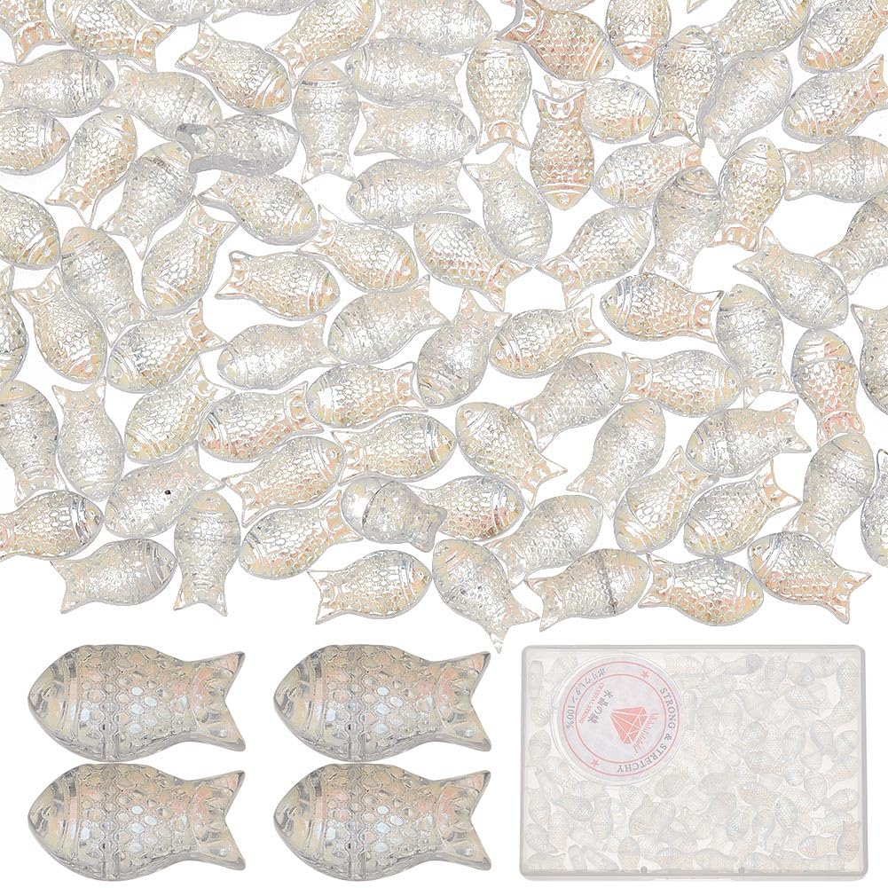 SUNNYCLUE 1 Box 100Pcs Fish Beads Bulk Fish Charms Bead Transparent Clear Glass Fish Beads Summer Sea Ocean Animal Bead Mermaid Beads for jewellery Making Beading Supplies Necklace Bracelets DIY Craft