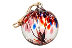 LaElvish Garden 4” Tree of Life Witch Balls, Gazing Balls Hanging Friendship Balls, Hand-Blown Glass Christmas Ornament for Window Outdoor Home Decor, Garden Decoration, Gifts for Women (Purple Blue)