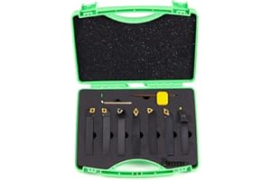 YUFUTOL Indexable Lathe Turning Tool-5/8" Shank 7 Pieces Carbide Turning Tool Set, CNC Heavy-Duty Metal Lathe Cutting Tools for Turning Grooving Threading Cutting with Tin Coated Carbide Inserts