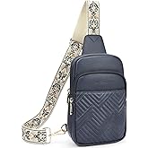 BOSTANTEN Sling Bag Quilted Crossbody Bags for Women Cross Body Purse Leather Fanny Pack with Adjustable Guitar Strap