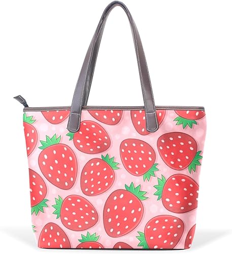 Amazon バララ La Rose トートバッグ レディース ブランド Pu レザー 通勤 通学 収納 大容量 かわいい ピンク イチゴ 苺 果物柄 ハンドバッグ おしゃれ 軽量 キャンバス 2way 丈夫 ファスナー付き ママ かばん 手提げバッグ トートバッグ