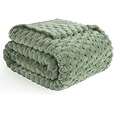 Vessia Flannel Fleece Throw Blanket, 3D Jacquard Sage Green Fuzzy and Warm Blanket for Couch, Sofa, Bed, 300GSM Super Soft Touch Cozy Home Decor for All Seasons (50x40 inches)