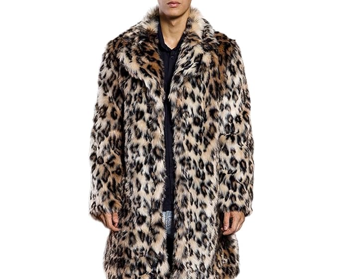 Pelzmantel Kunst Felljacke Herren Leopard Muster Design,AKAUFENG Winterjacke Mantel Kunstpelz lange Jacke Faux Fur