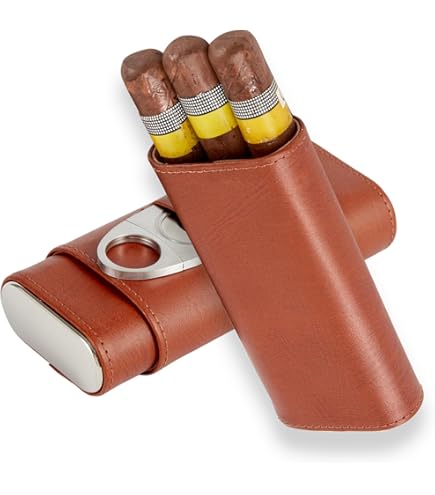 Étui à Cigares Portable En Cuir Naturel Pour 3 Cigares - Dimensions 10,8x16x2 Cm, Protection Et Style Rétro