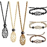 LERSUSI 6 PCS Crystal Cage Necklace and Bracelet Cord Holder Empty Stone Holder Replacement Hand-Woven Cord with Adjustable Length