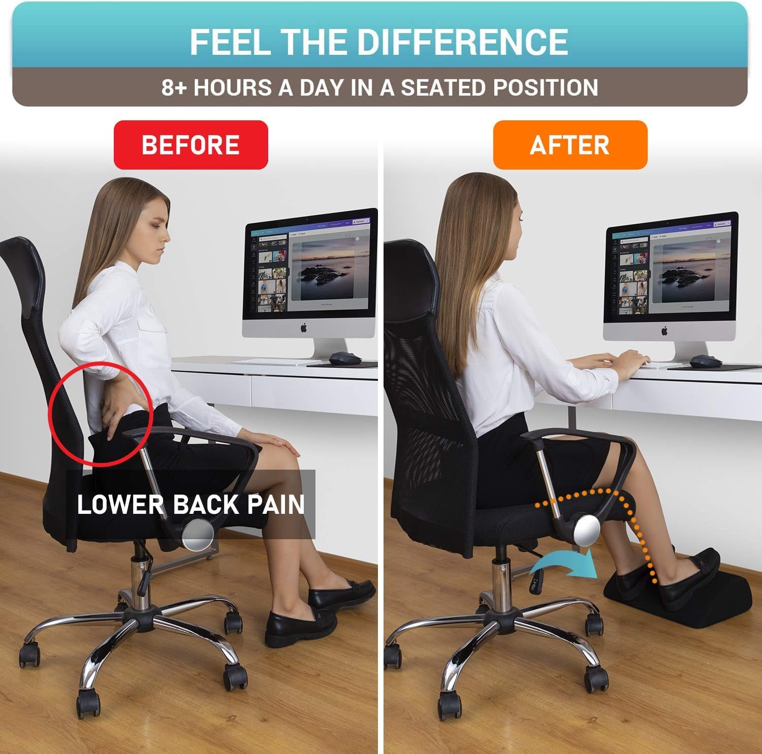 Foot Rest Under Desk Cushion - Teardrop Curve Design - Ergonomic Pad for Extra Leg Support - Breathable Mesh Cover - Non-Slip Bottom - Foot Stool for Home and Office : Office Products
