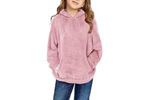 Haloumoning Girls Fuzzy Fleece Pullover Hoodies Sweatshirt Casual Loose Outwear Coat with Pockets 4-15 Years