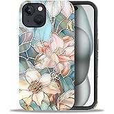 DAIZAG Compatible with iPhone 15 Case,Flowers Stained Glass Gold Full Pattern Plastic Soft TPU,Double Protection Corner Case for iPhone 15