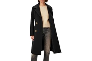 OTU Vibe Women's Winter Double-Breasted Long Overcoat, Classic Trench Coat, Casual Notch Lapel Outwear