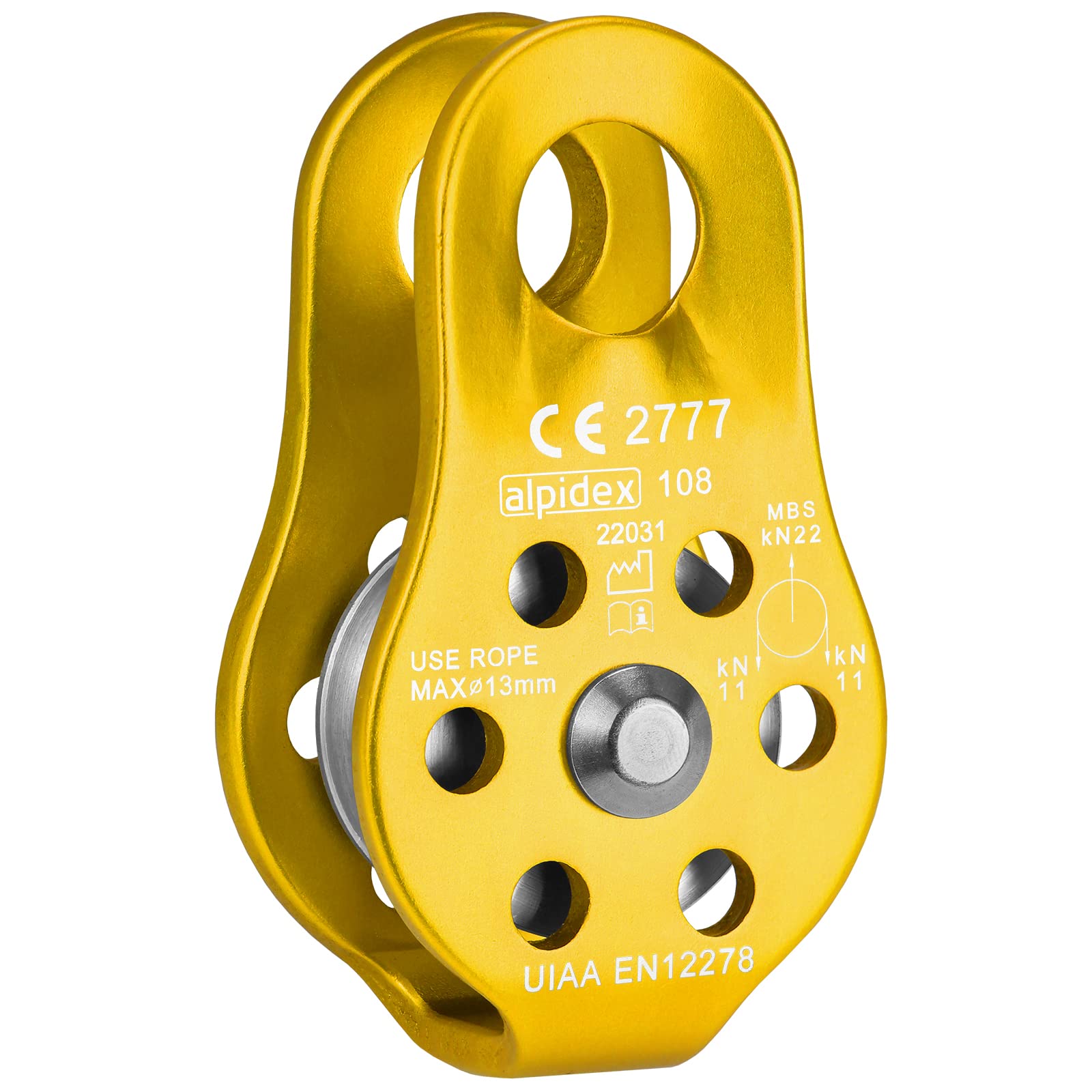 ALPIDEX Pulley 22 kN | Fix Pulley | Pulley Block | Standard EN12278 | Ropes up to 13 mm Diameter | Rope Hoist | Lifting System | Cable Roller Pully, Colour:gold