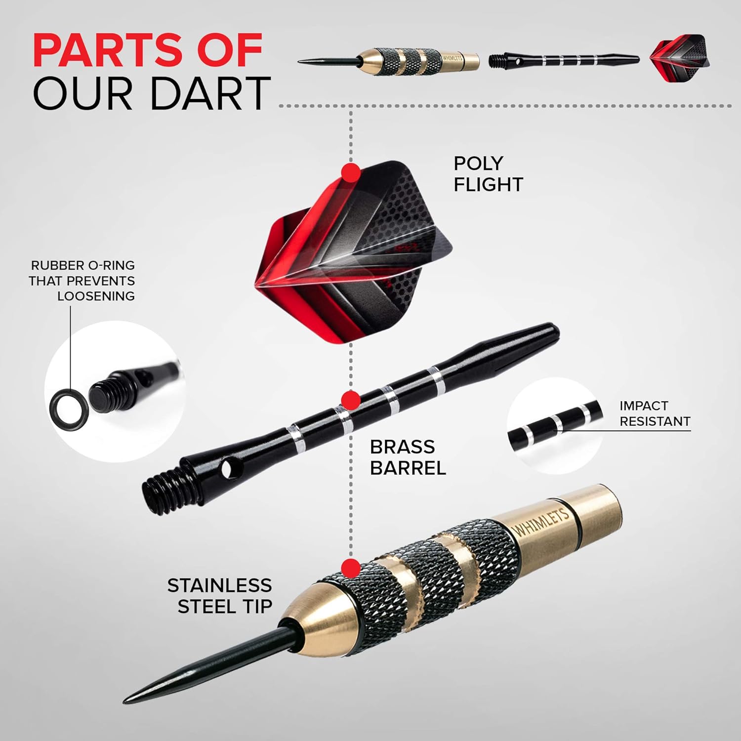 Whimlets Steel Tip Darts Set - Professional Darts Steel Tip for Dartboard with Extra Aluminum Shafts, O-Rings, Flights + Dart Tool and Sharpener + Gift Case + Darts Guide… : Sports & Outdoors