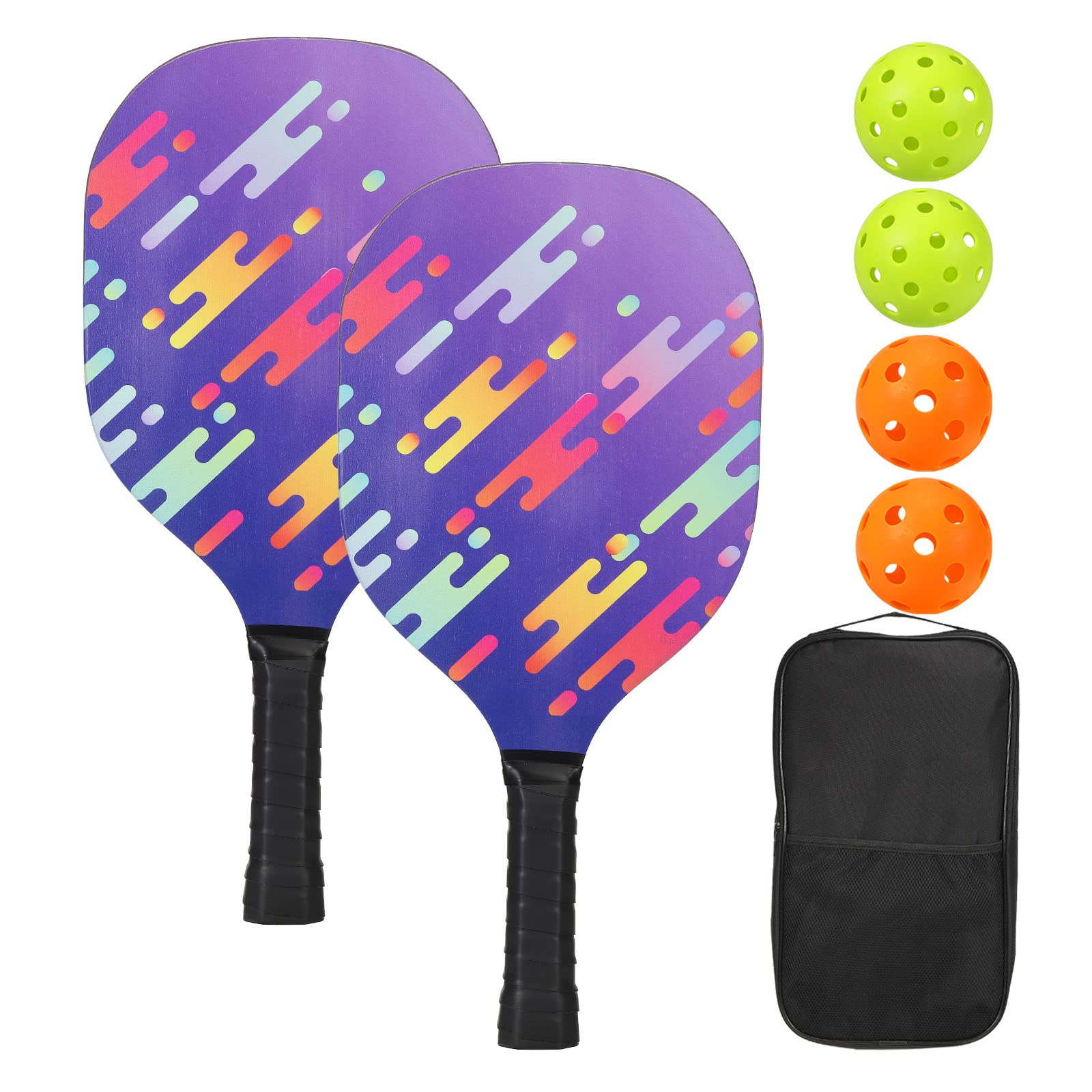 PATIKIL Pickleball Paddles Set of 2, Premium Wood Pickleball Paddles Pickleball Set with Ergonomic Cushion Grip with 4 Pickleball Balls & Carry Bag