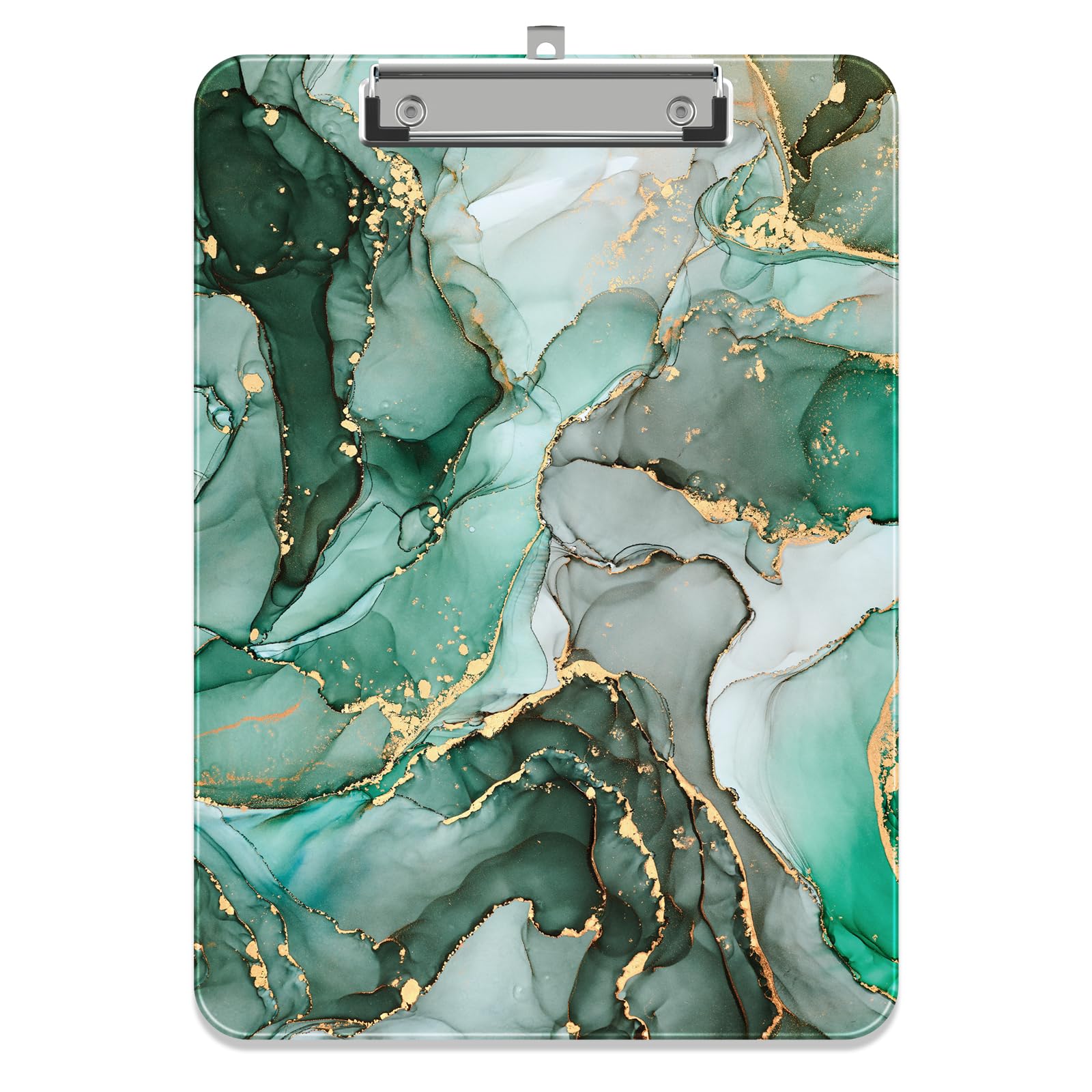 Piasoenc Plastic Clipboard, Cute Decorative Clip Board, 9 x 12.5 in, A4 Standard Office Clip Boards for Nurses, Students, Office, Deep Green Marble