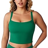 UNISSU Hugcurve Adjustable Longline Sports Bra Square Neck Workout Tank Crop Tops for Women with Built in Bra Padded Camisole