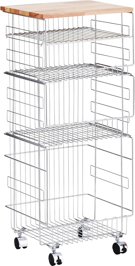 Amazon 和平フレイズ ステンレス積み重ねバスケットワゴン3段 木天板 Sm 94 キッチンワゴン 収納カート オンライン通販