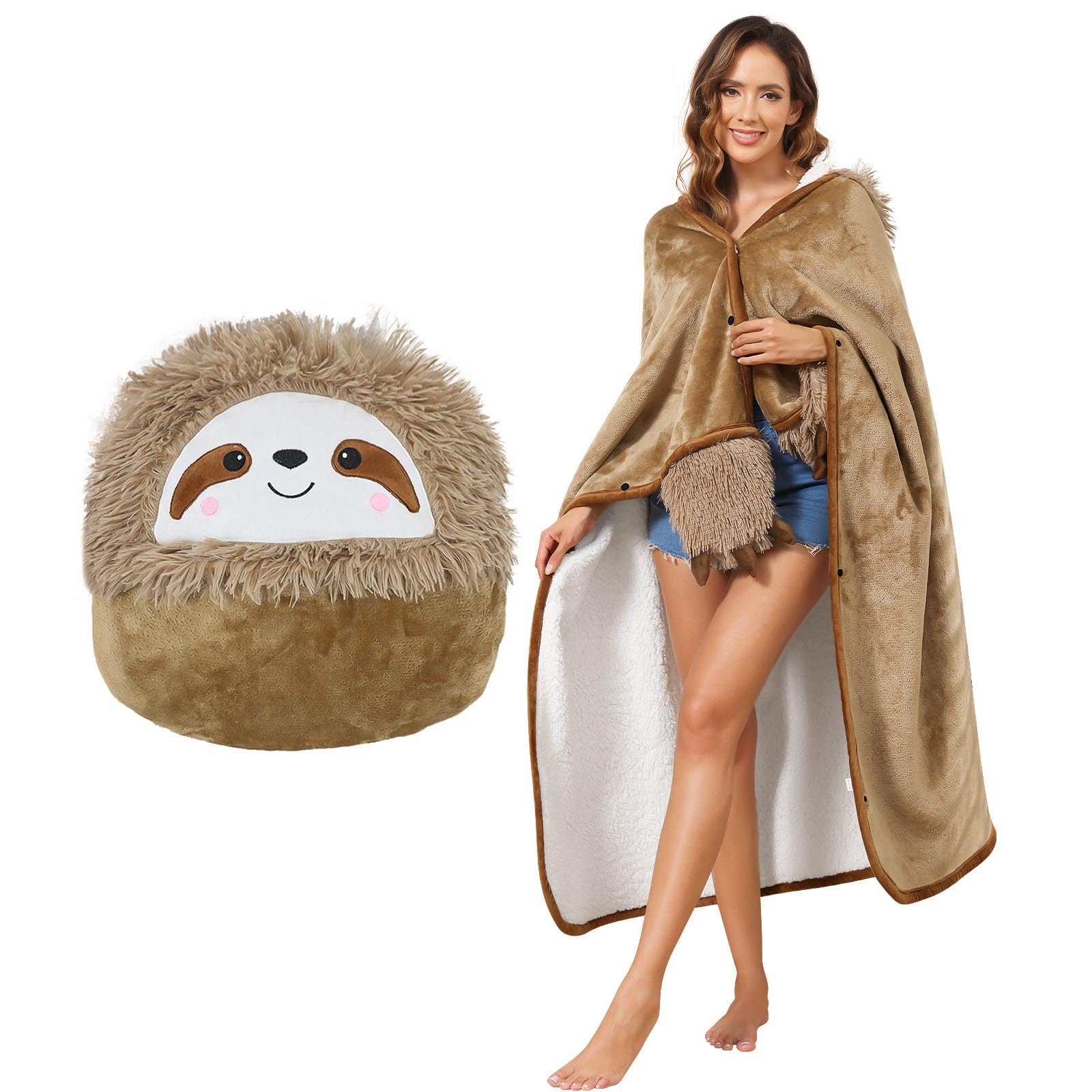 Sloth Blanket with Sleeves, Sloth Gift for Women Wearable Blanket for Adults Kids Men Teenager, Fleece Hoodie Blanket Super Warm and Soft