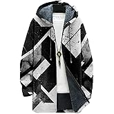 BIVENANT Mens Long Cardigan Hoodies Geometric Hooded Jacket Open front Knitted Sweater Hoodie with Pockets Winter Coats