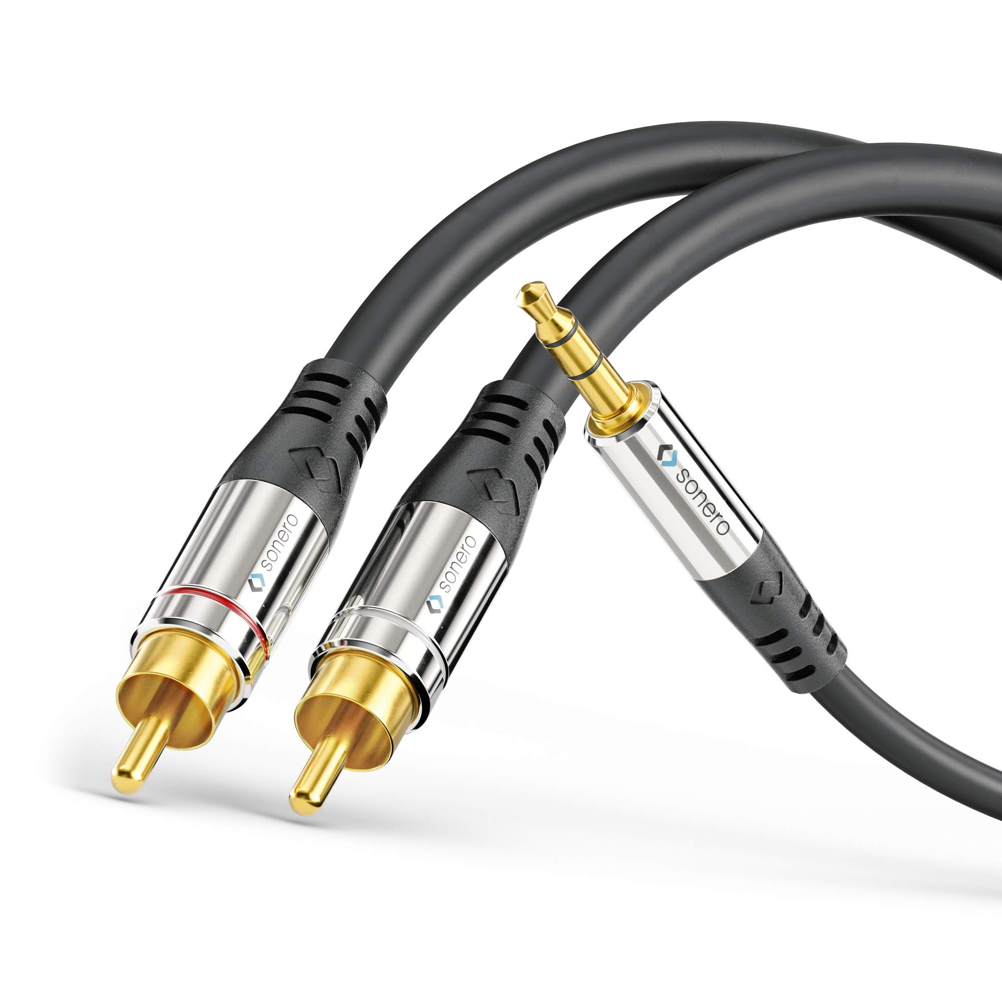 Sonero Premium 0.50 m RCA Cable, 2x RCA to Jack Cable 3.5 mm, Audio Cable, HiFi System, AUX, Black