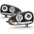 ACANII - For 2006-2009 Volkswagen GTI Jetta Rabbit [Halogen Model] LED Halo Black Housing Projector Headlights Headlamps