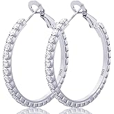 Deliyer Rhinestone Hoops Earring for Womens Large Big 925 Sterling Silver Hoop Earrings With Diamond Medium Silver or Gold Earrings Gifts Non Tarnish Hypoallergenic Lightweight 30 40 50 60 70mm