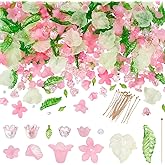 NBEADS 417 Pcs Acrylic Assorted Beads Kit, Frosted Flower Beads Caps Maple Leaf Acrylic Pendants Leaf Loose Beads Earring Making Kit with Faceted Glass Beads Brass Ball Pins for Jewelry Making