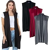 Azules 3 Pack Sleeveless Long Cardigan for Women with Pockets – Lightweight Open Front, Flowy Dressy Layer Casual Wear
