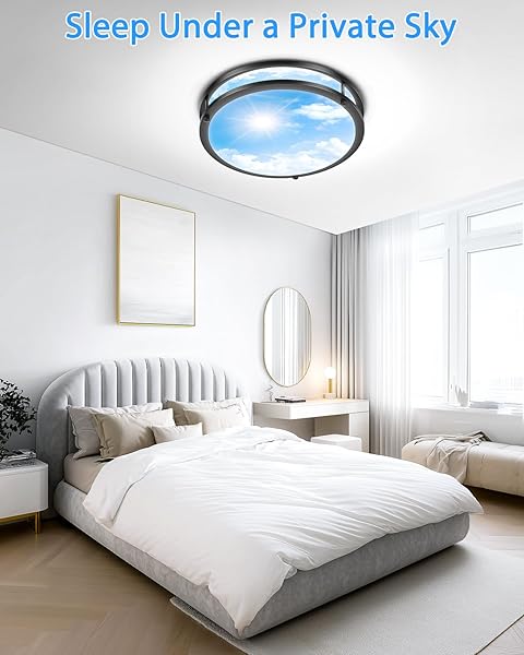 OYKYOHEI 2 PACK 24W LED CEILING LIGHTS FOR OFFICE HALLWAY BEDROOM, 12 INCH DIMMABLE FLUSH MOUNT LED CEILING LIGHT FIXTURE, 6500K/5000K/4000K/3500K/3000K ADJUSTED MODERN LAMPS (CLOUD BLUE SKY COVER)