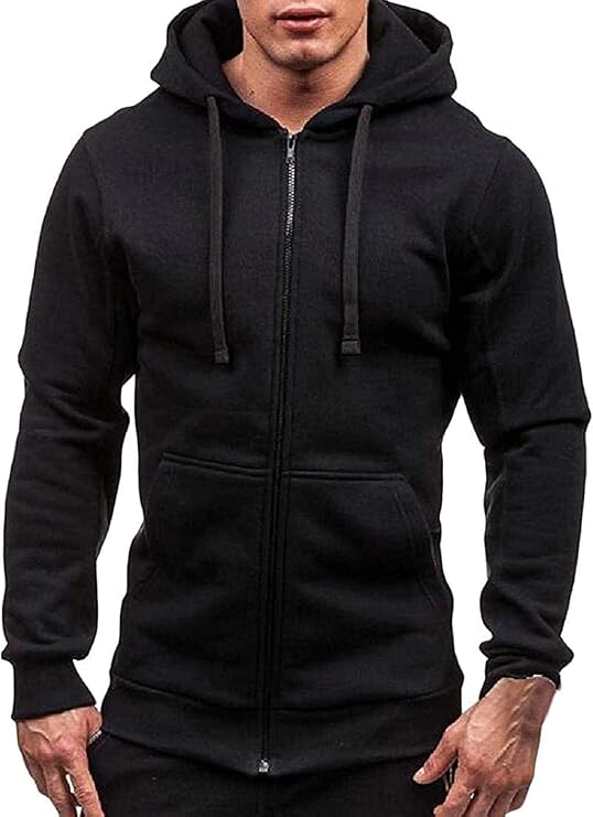 Mens Zip Up Hooded Pocket Solid Color Casual Cardigan Sweatshirt Jacket
