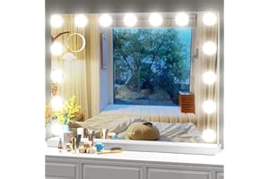 Gvnkvn 18 Extra Bulbs Vanity Mirror with Lights with USB & Type-C Charing, 32WX24L Tabletop Hollyhood Makeup Mirror, Lighted Vanity Mirror,3 Colors Modes,Touch Control,Metal Frame,White