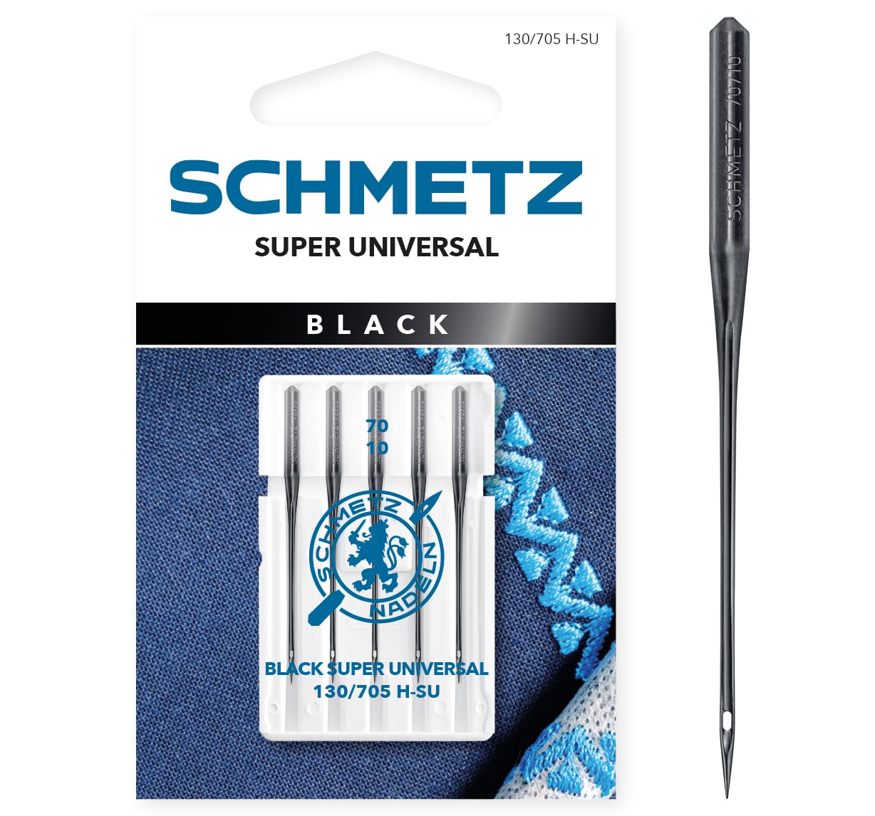 SCHMETZ | 5 Sewing Machine Needles | Black Super Universal | 130/705 H-SU | Size 100/16 | with Non-Stick Coating for Gentle handling of Delicate, fine Fabrics