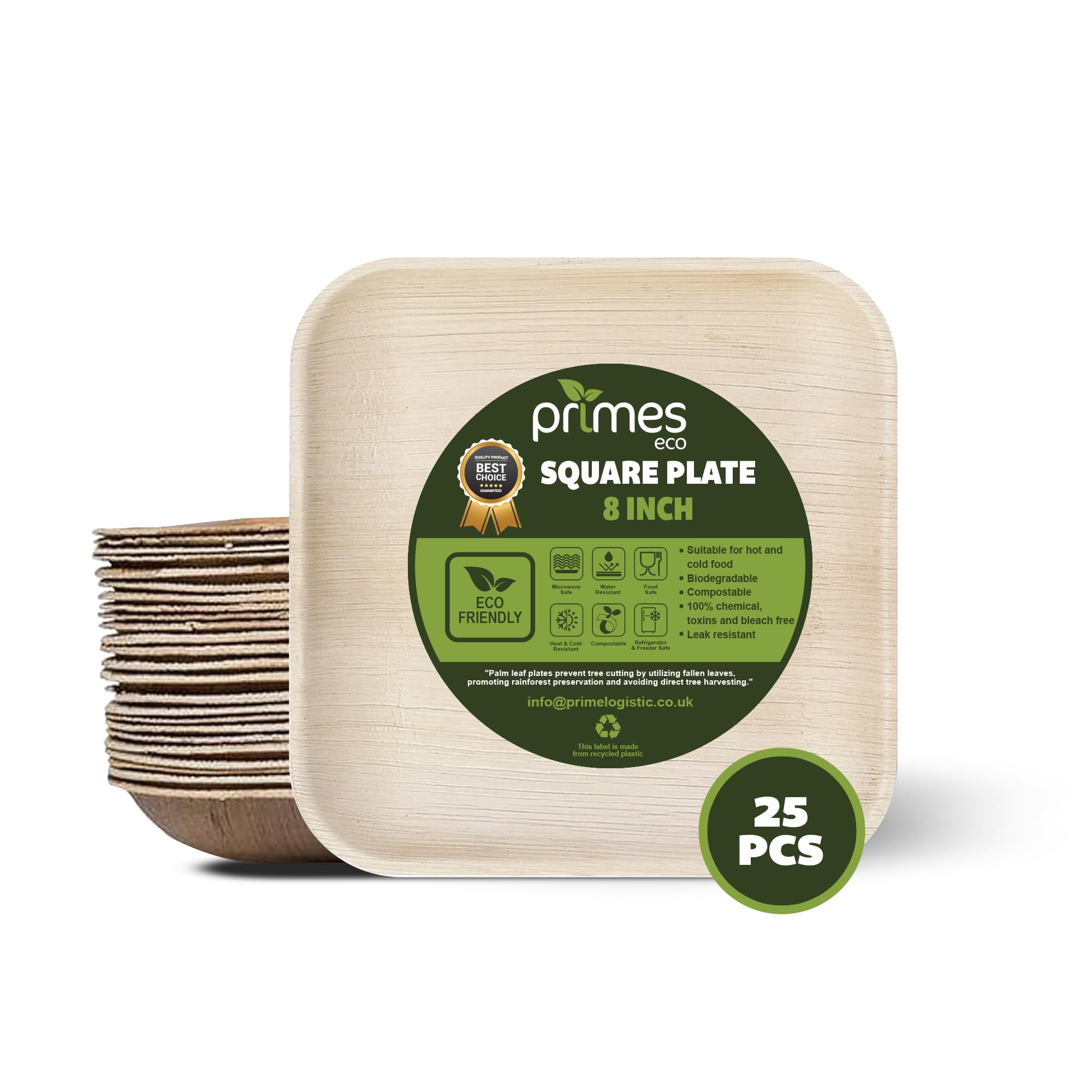 8" (20cms) 25 Pcs Palm Leaf Square Disposable Plates | Strong, Eco Friendly, Biodegradable, Compostable Like Wooden, Bamboo | Microwave & Oven Safe