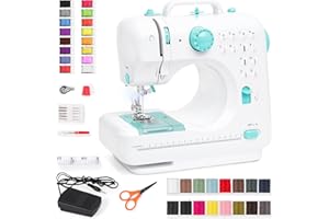Best Choice Products Compact Sewing Machine, 42-Piece Beginners Kit, Multifunctional Portable 6V Beginner Sewing Machine w/ 12 Stitch Patterns, Light, Foot Pedal, Storage Drawer - Teal/White
