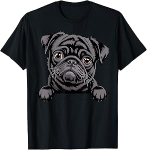 Black Pug Funny Peeking Pocket Puppy Dog Lover T-Shirt