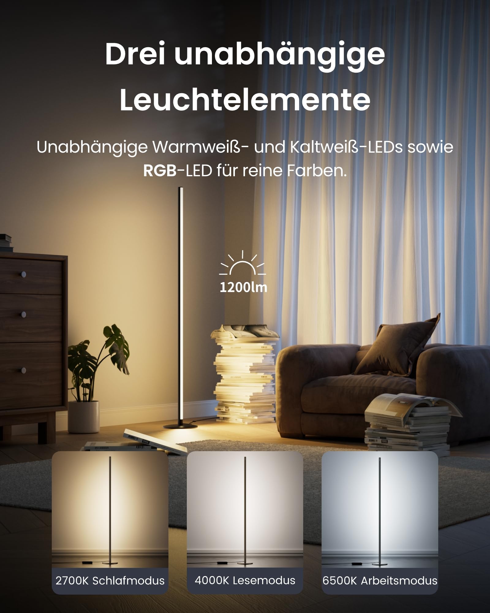 SwitchBot Matter Stehlampe Wohnzimmer, RGBCCT Floor Lamp Dimmbar mit APP Fernbedienung, Kompatibel mit Apple Home, Alexa, Google Home, LED Stehlampe Schwarz mit Warm- & Kaltweiß, Szenenmodi, Musikmodi 4