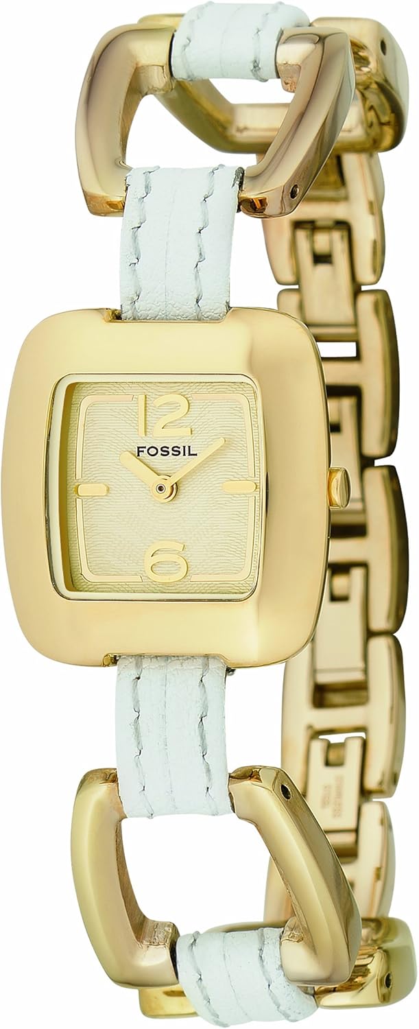 Fossil ES1980 Ladies White Leather Link Bracelet Watch With Gold Dial