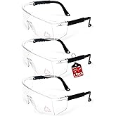 BISON LIFE Anti Fog Clear Safety Glasses with Adjustable Temple & Side Protection, Wraparound Anti-Scratch Lens, Clear Lens & Black Temple, Lab Goggles, Mowing, Gardening & More (Pack of 3)